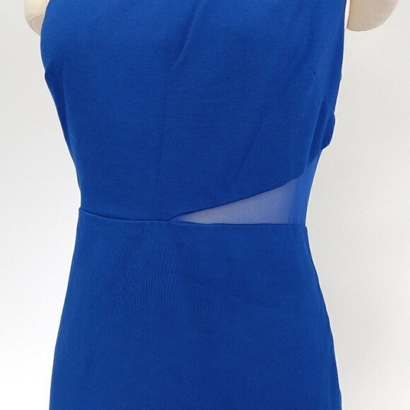 Halston Heritage Blue Mesh Inset One Shoulder Mini Dress Size M Bodycon New Year - Picture 5 of 14
